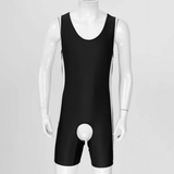 Men's Erotic U Neck Sleeveless Bodysuit / Crotchless Open Butt Leotard Patchwork Bodycon - EVE's SECRETS