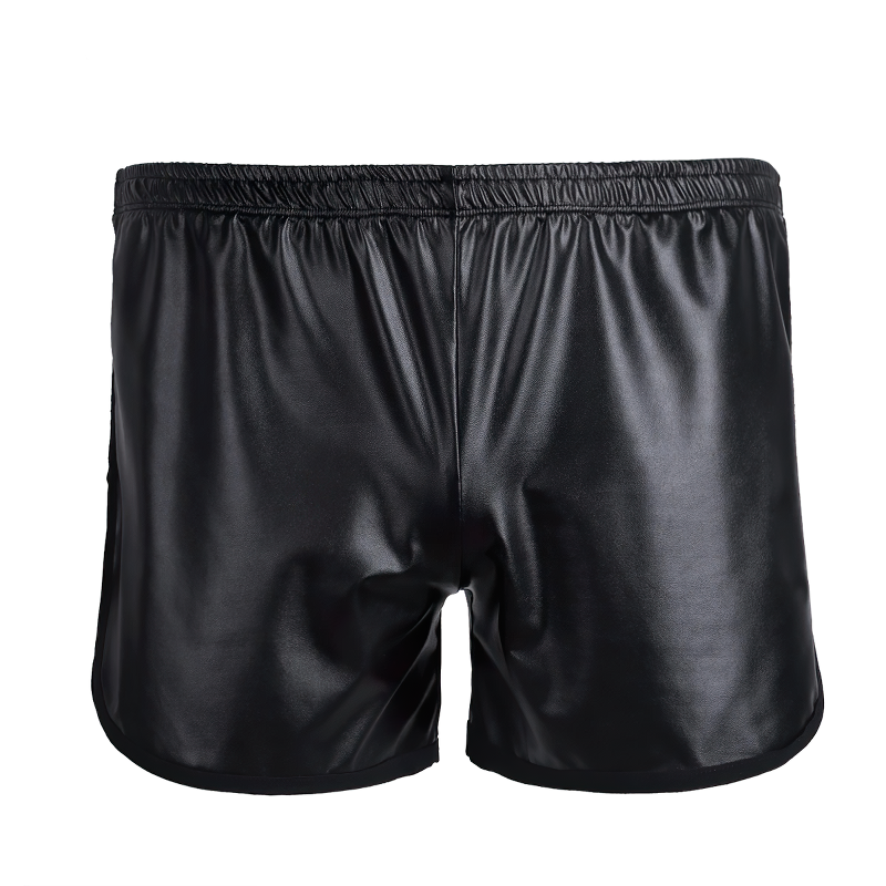 Men's Faux Leather Black Shorts / Glossy Slim Fit Sexy Clubwear / Fitness Pants with Back Pocket - EVE's SECRETS