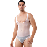 Men's Glossy Breathable Scoop Neck Swimsuit / Sleeveless See-Through Nylon Bodysuit Underwear - EVE's SECRETS