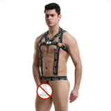 Strappy Bodysuit with Cock Ring and Suspenders / Sexy Elastic Body Harness / Men's Erotic Outfits