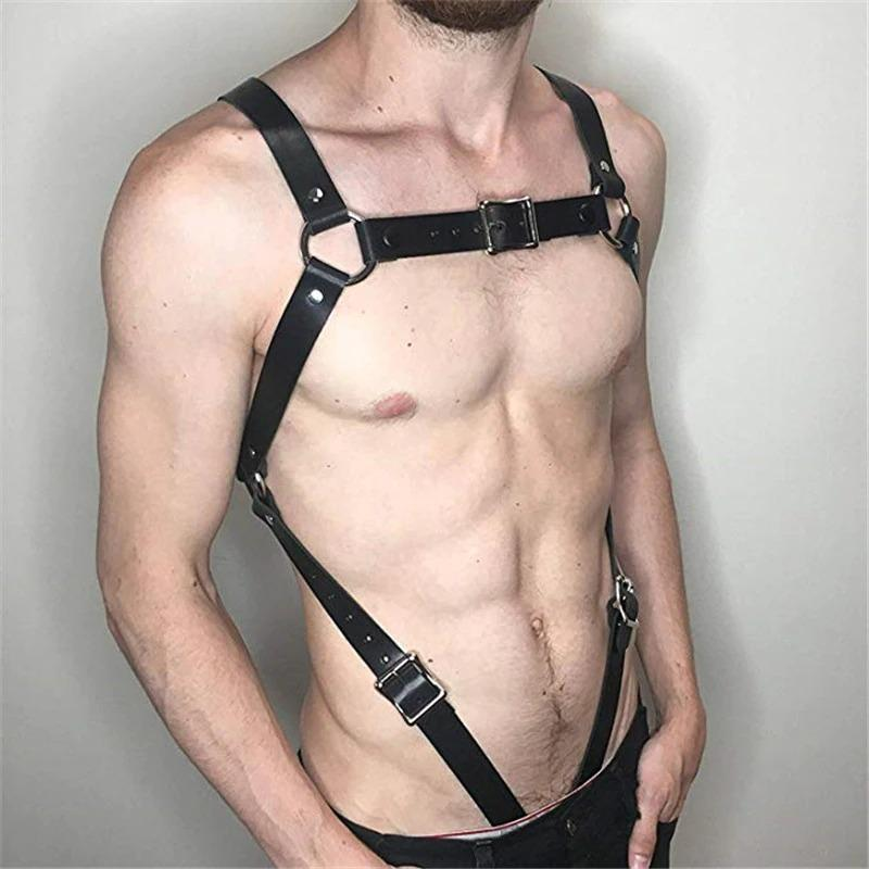 Men's Leather Fetish Body Harness / Sexy Suspenders for Pents With Metal Clips - EVE's SECRETS