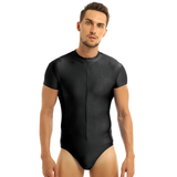 Herren-Bodysuit mit Lycra-Reißverschluss vorne für den Tanz, figurbetonter Body / hochgeschnittener Gymnastik-Trikot-Badebekleidungskostüm 