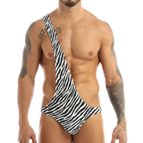 Men's Mankini Strap Sexy Zebra Lingerie / Male Exotic One-Shoulder Bodysuit Underwear