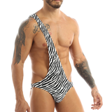 Men's Mankini Strap Sexy Zebra Lingerie / Male Exotic One-Shoulder Bodysuit Underwear - EVE's SECRETS
