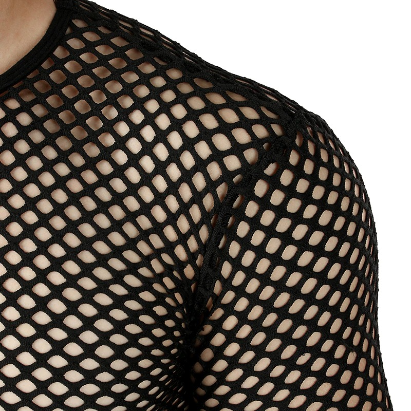 Men's Mesh Long Sleeve O-Neck Summer Top / Sexy Fishnet See Through Clubwear - EVE's SECRETS