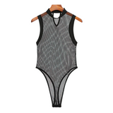Men's Mesh Patchwork Sleeveless Bodysuit / Sexy Male  See Through Thin Romper - EVE's SECRETS