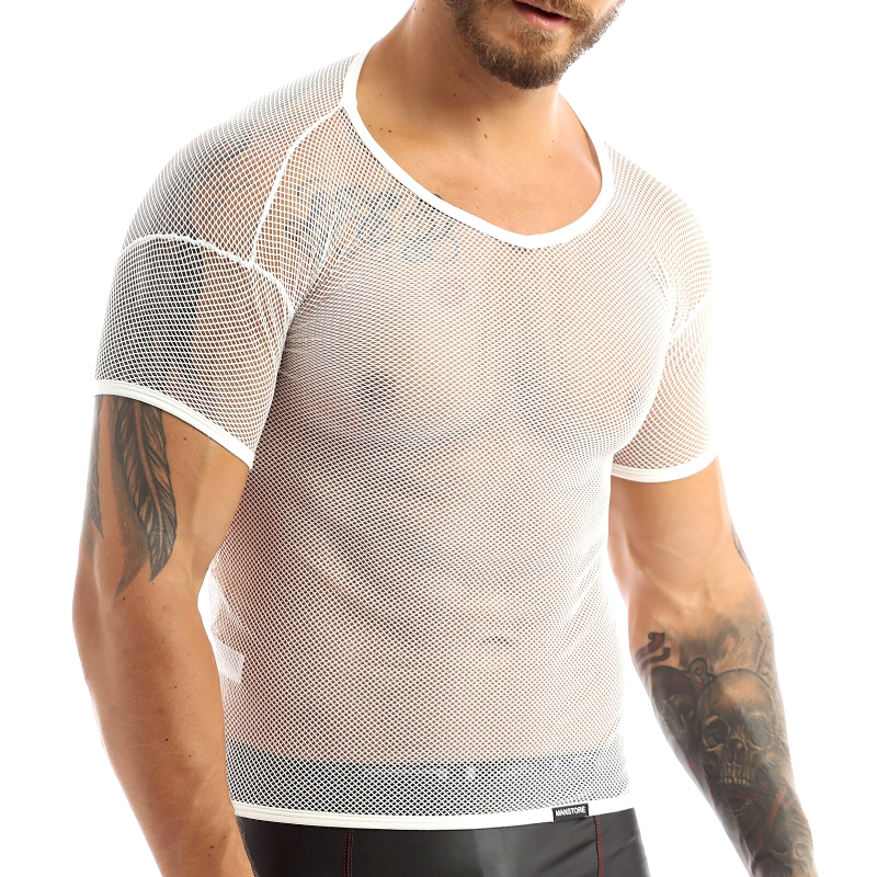 Men's Mesh See Through Fishnet T-Shirt / Breathable Male Gym Clothing