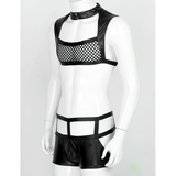 Men's Naughty Officer Cosplay Costume / Fishnet Front Crop Top with Hollow Out Waist - EVE's SECRETS