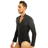 Men's One-Piece Shiny Rhinestones Leotard Bodysuit / Long Sleeve V-Neck Latin Tango Costume - EVE's SECRETS