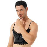 Men's Patent Leather Crop Top with Lace / Sleeveless Clubwear in Gothic Style / Rave Underwear - EVE's SECRETS
