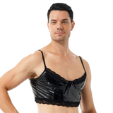 Men's Patent Leather Crop Top with Lace / Sleeveless Clubwear in Gothic Style / Rave Underwear