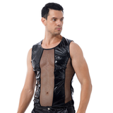 Men's Patent Leather See-Through Tank Top / Sexy Wet Look Outfits in Black Color - EVE's SECRETS
