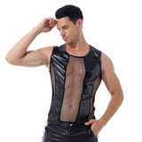 Men's Patent Leather See-Through Tank Top / Sexy Wet Look Outfits in Black Color - EVE's SECRETS