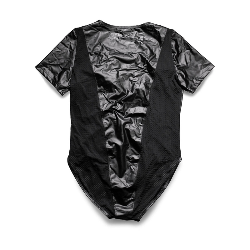 Men's Plunge Bodysuit with Criss-cross Chest Straps / Sexy Black Short Sleeve Leotard - EVE's SECRETS