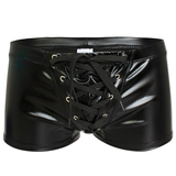 Men's PU Leather Drawstring Boxer Briefs / Male Shiny Boxer Shorts Swimwear Underpants