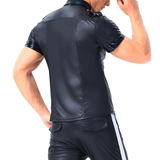 Men's PU Leather Short Sleeve Police Outfit / Button Down Policeman Uniform Clubwear Shirt - EVE's SECRETS