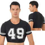 Men's Sexy Football Player Costume / Round Neck T-Shirt with Number Print / Male Crop Top