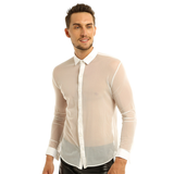 Men's See-through Mesh Shirt with Turn-down Collar and Long Sleeves / Sexy Outfits for Men - EVE's SECRETS
