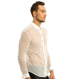 Men's See-through Mesh Shirt with Turn-down Collar and Long Sleeves / Sexy Outfits for Men - EVE's SECRETS