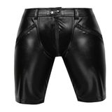 Men's Sexy Black PU Leather Skinny Shorts / Fashion Front Full Zipper Shorts with Buttons Snap - EVE's SECRETS