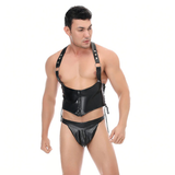 Sexy schwarze Weste und Slip für Herren im BDSM-Stil / männliche PU-Leder-Fetisch-Outfits 