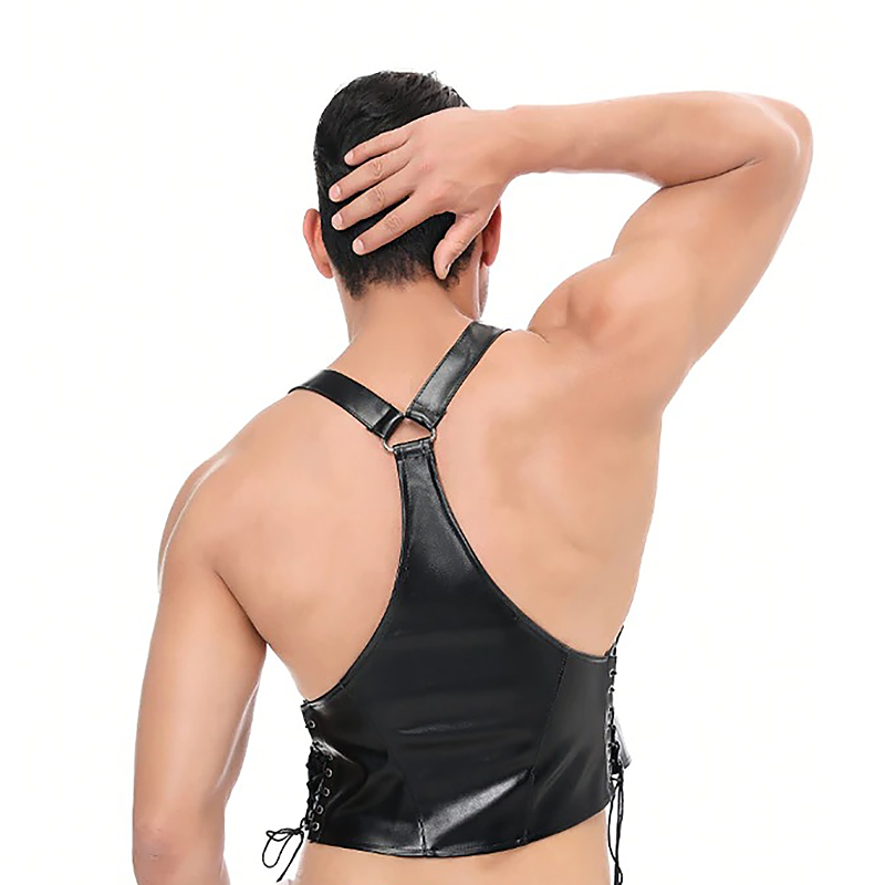 Men's Sexy Black Vest and Briefs in BDSM Style / Male PU Leather Fetish Outfits - EVE's SECRETS