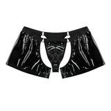 Sexy schwarze Wetlook-PU-Leder-Dessous für Herren / Cutout-Boxershorts für schwule Männer, erotische Unterwäsche 
