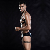 Men's Sexy Briefs with Elastic Body Harness / BDSM Underwear with Leopard Pattern - EVE's SECRETS
