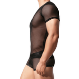 Men's Sexy Mesh T-Shirt and Low-Rise Boxer Briefs Set / Black Transparent Underwear for Men - EVE's SECRETS