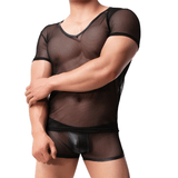 Men's Sexy Mesh T-Shirt and Low-Rise Boxer Briefs Set / Black Transparent Underwear for Men - EVE's SECRETS