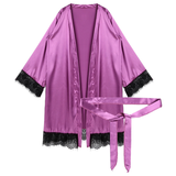 Men's Sexy Satin Robe with Belt and Lace Elements / Male Half Sleeve Dressing Gown - EVE's SECRETS