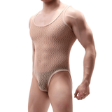 Men's Sexy See-through Mesh Sleeveless Bodysuit / Erotic High Cut Round Neck Underwear - EVE's SECRETS
