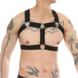 Sexy Schulter-Brustgeschirr für Männer / männlicher erotischer Fetisch-Metallring-elastischer Gürtel 