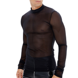 Men's Sheer Long Sleeve Top / Mesh Mock Neck T-Shirt / Male Sexy Outfits - EVE's SECRETS