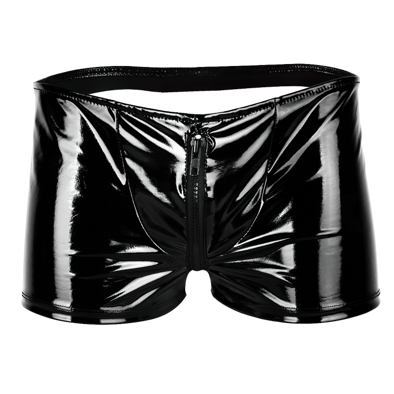 Men's Shiny Metallic Zipper Panties / Bulge Pouch Open Butt Boxer Underwear Shorts - EVE's SECRETS
