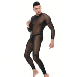 Men's Shiny PU Leather Catsuit in Black Color / Sexy Wet Look Clothing with Zipper & Open Crotch - EVE's SECRETS