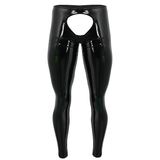 Men's Glossy Pants with Open Back and Pouch / Black Tight Leggings / Male Sexy Outfits