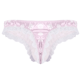 Men's Shiny Satin Ruffle Lace Panties / Male High Cut Sissy Underwear Lingerie - EVE's SECRETS