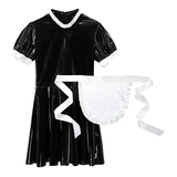 Male Sissy Maid Sexy Cosplay Costume / Short Sleeve PU Leather Flared Dress With Apron - EVE's SECRETS