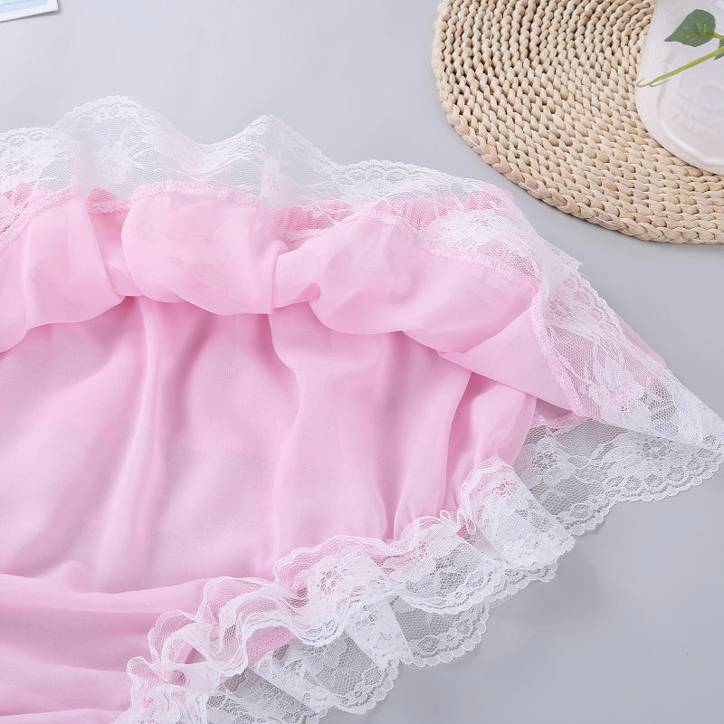 Men's Sissy Sleeveless Crop Top Lingerie /  Lace Sheer Chiffon With Skirted Panties Nightwear - EVE's SECRETS