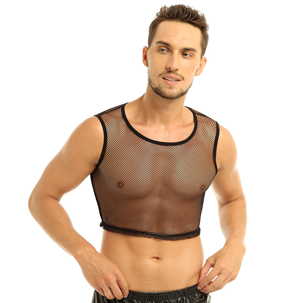 Men's Sleeveless See-Through Crop Top / Male Seductive Mesh Clothing / Sexy Outfits - EVE's SECRETS