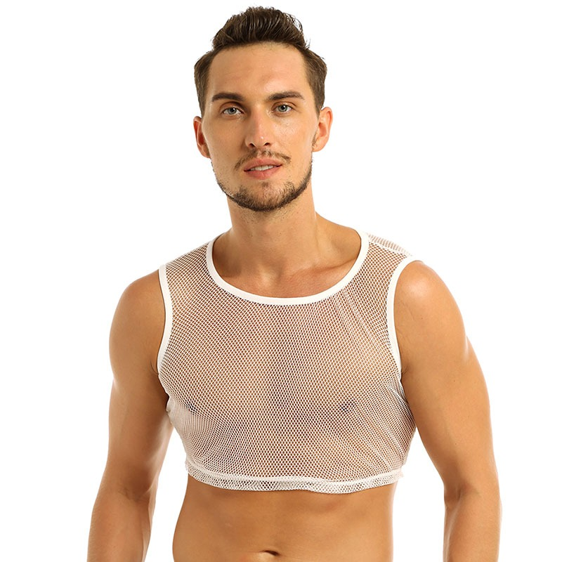 Men's Sleeveless See-Through Crop Top / Male Seductive Mesh Clothing / Sexy Outfits - EVE's SECRETS
