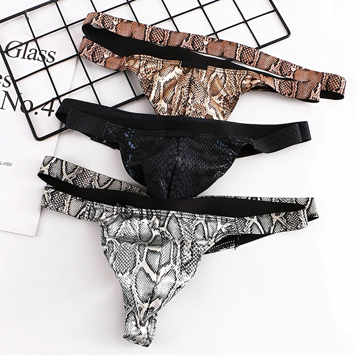 Men's Snake Skin Pattern G-String / Erotic Male Underwear / Sexy Open Buttocks Panties - EVE's SECRETS