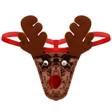 Men's Soft Velvet Sexy Lingerie / Low Rise T-Back Novelty Christmas Reindeer