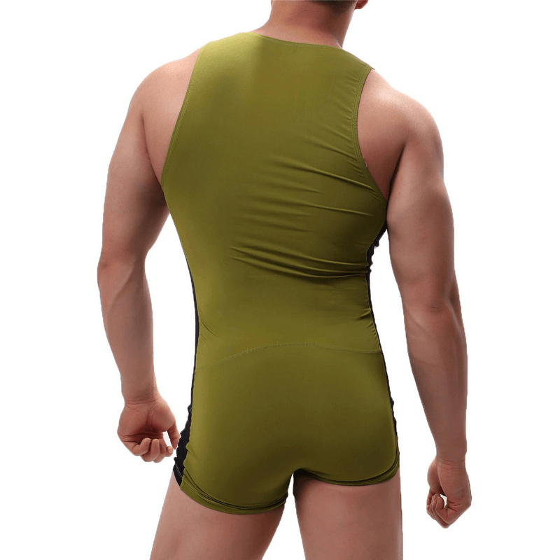 Men's Solid Color One-Piece Casual Athletic Swimsuit / Skinny Wrestling Bodysuit Sports Wear - EVE's SECRETS