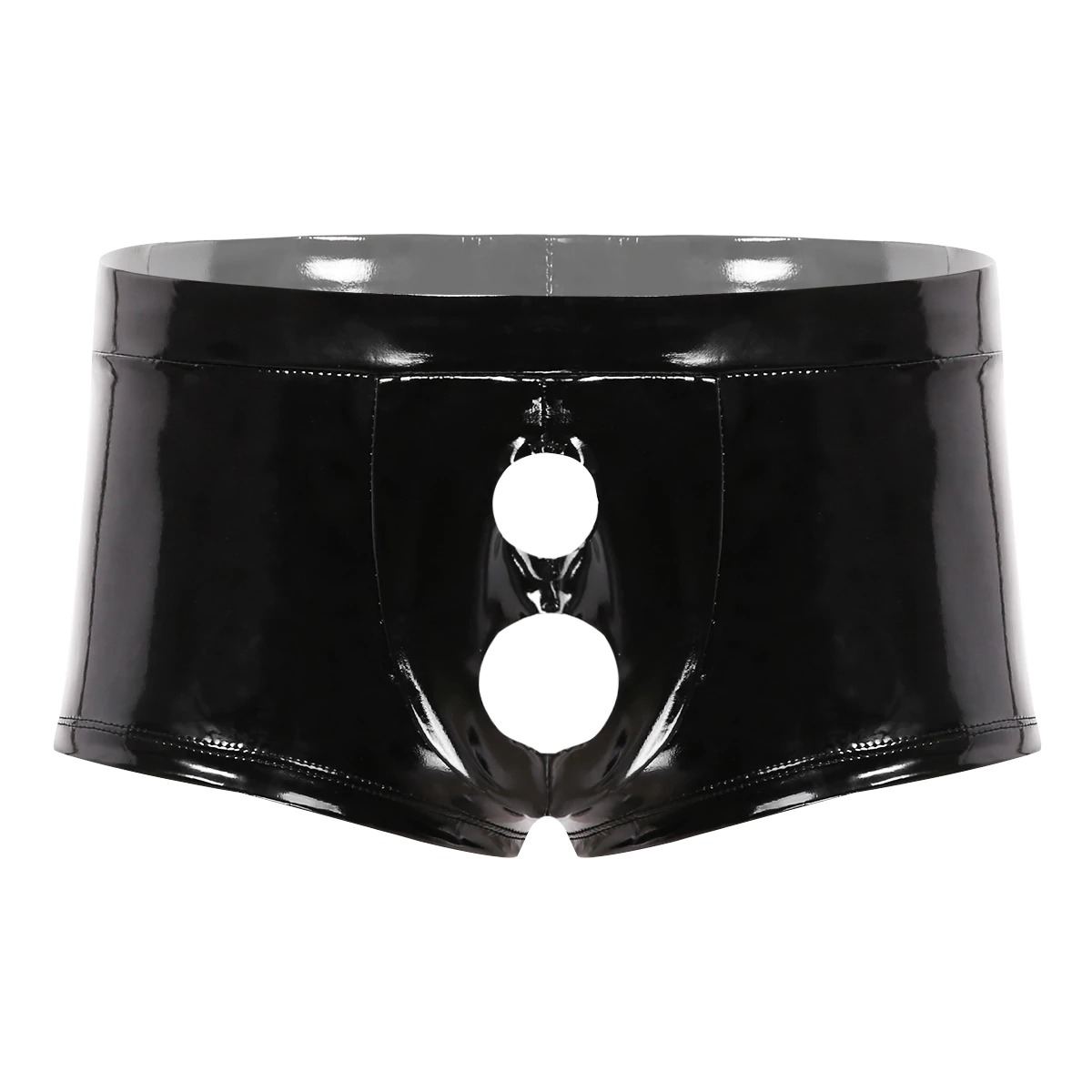 Men's Underwear with Holes on Front in Black Color / Wet Look Patent Leather Sexy Pouch Boxers - EVE's SECRETS