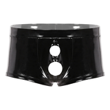 Men's Underwear with Holes on Front in Black Color / Wet Look Patent Leather Sexy Pouch Boxers - EVE's SECRETS