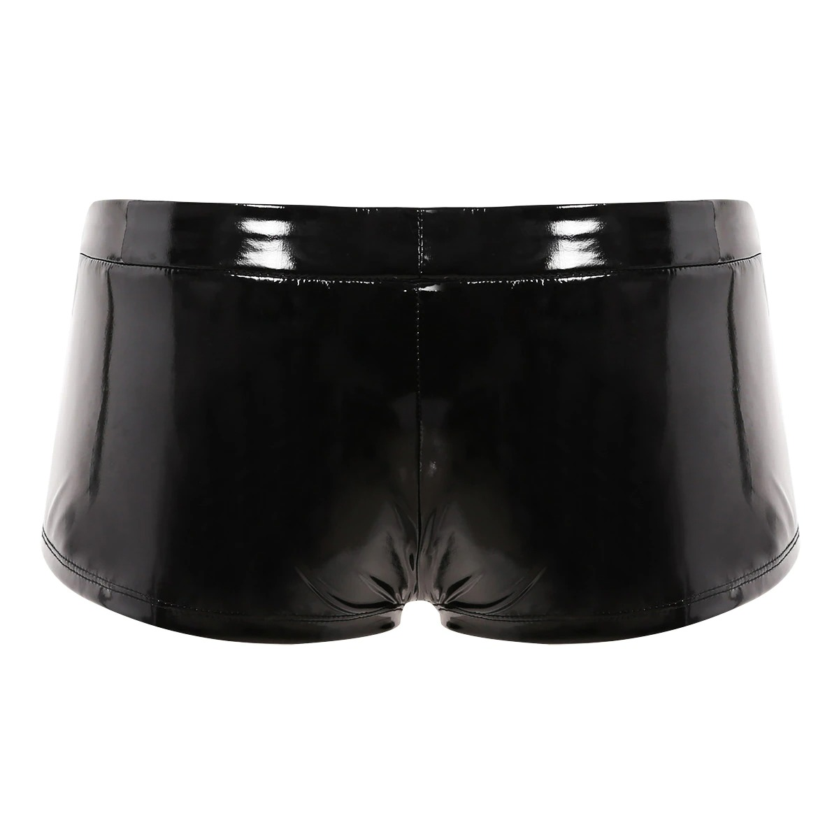 Men's Underwear with Holes on Front in Black Color / Wet Look Patent Leather Sexy Pouch Boxers - EVE's SECRETS