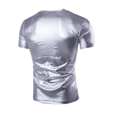 Men's V Neck Short Sleeve T-Shirts / Shiny Metallic Chic Solid Muscle Pollover T-Shirt - EVE's SECRETS