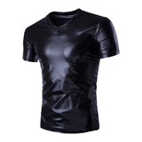T-shirts à manches courtes à col en V pour hommes / T-shirt à muscles solides métalliques chics brillants / Tenues sexy pour hommes 